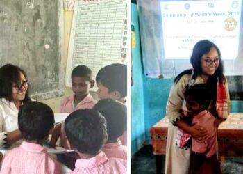 Shikha Devi with children of tea garden workers