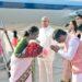 Jharkhand Governor Ramesh Bais And Chief Minister Hemant Soren Receiving President Droupadi Murmu At Birsa Munda Airport In Ranchi