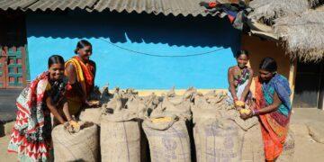 A group of tribal women showcase its farm produce