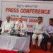 Union Home Minister Amit Shah with Manipur Chief Minister N. Biren and others addresses a press conference, in Imphal, Manipur, Thursday, June 1, 2023