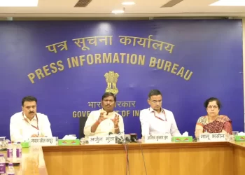Tribal Affairs Minister Arjun Munda addressing media persons on 9 years of his Ministry's performance