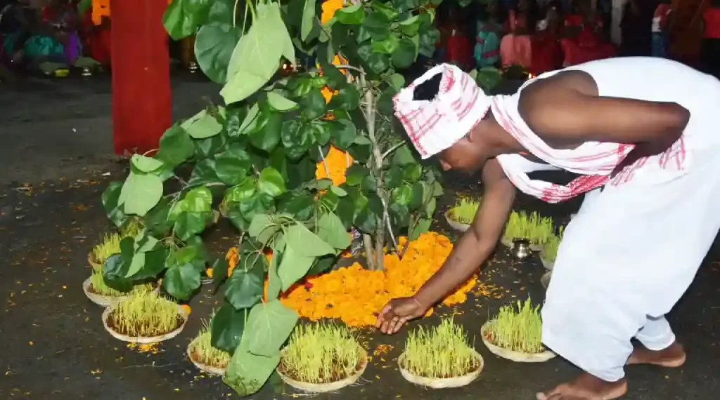 The Indian Tribal | Karma Puja, Pahan performing Karam Puja In Akhra